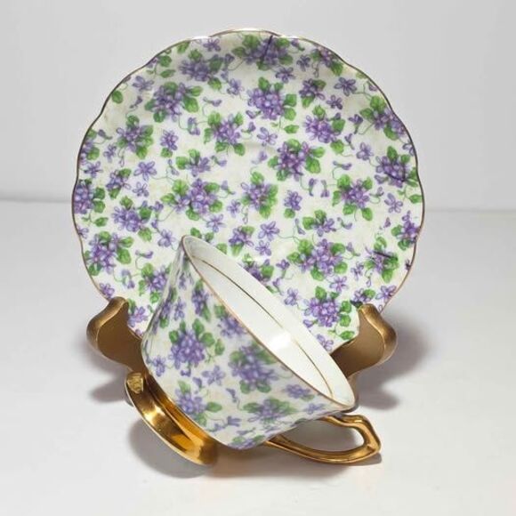 Purple Violets Teacup and Saucer Vintage - Picture 8 of 8